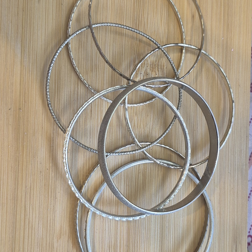 Silver Tone Bangle Bracelet Set Of 8 Boho Festival